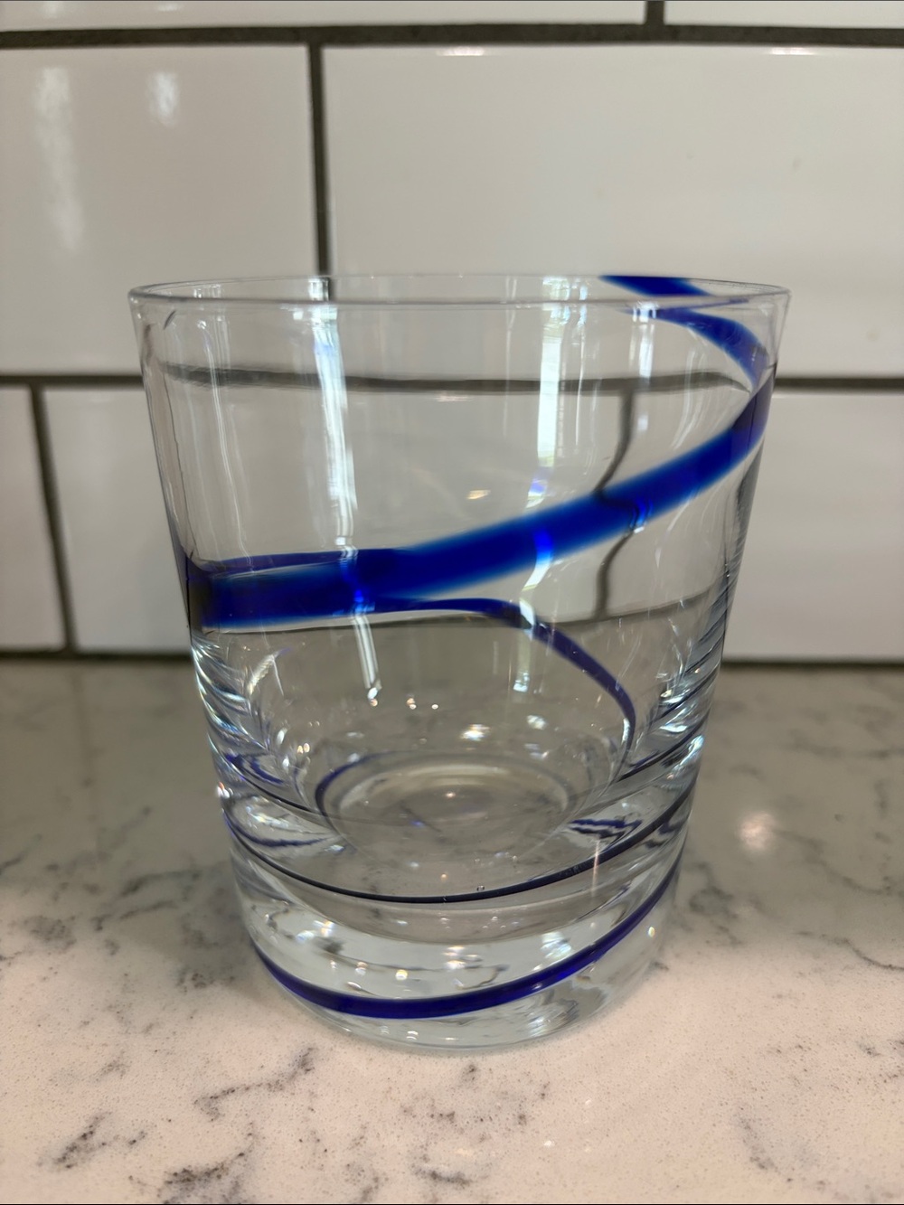 Retired Pier 1 Swirline Cobalt Blue Double Old Fashioned Glass